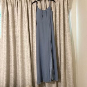Azazie Gray Blue Spaghetti Strap Bridesmaids Dress with Side Slit-6